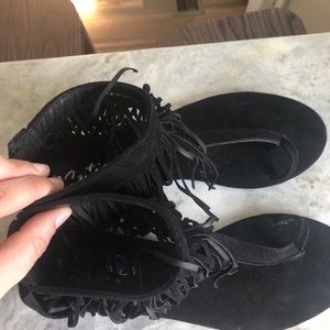 Black suede fringe Sandals
